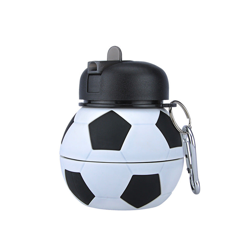 Football Soccer Silicone Water Bottle with Straw Foldable Collapsible Travel Non-toxic Bottles Innovating Camping - Minihomy