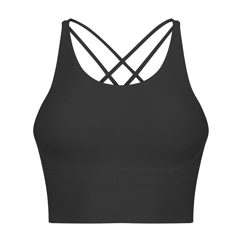 Solid Color Thin Shoulder Strap Sports Bra For Women