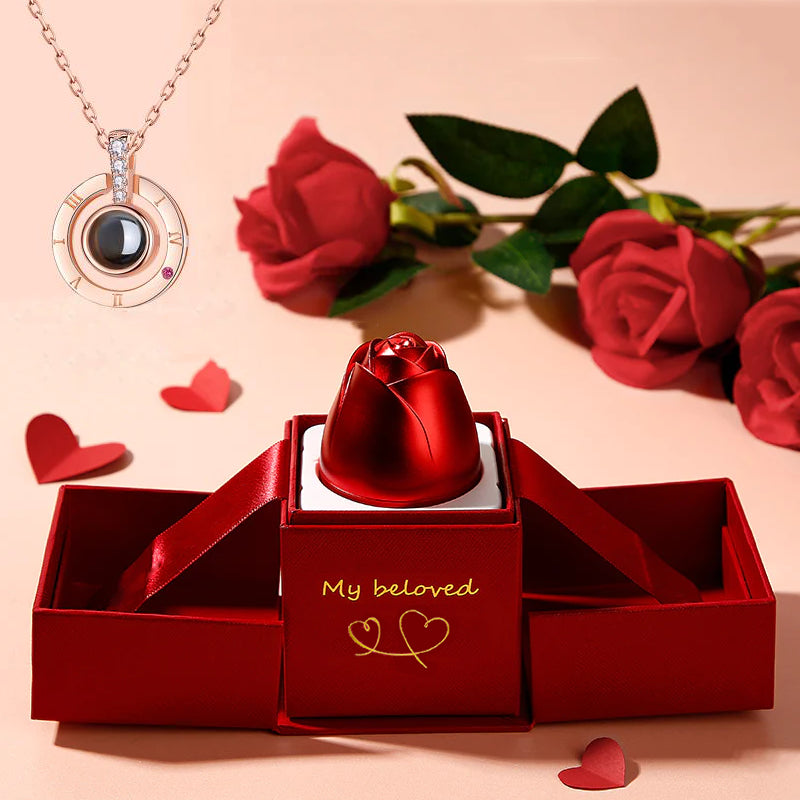 Valentine's Day Gifts Metal Rose Jewelry Gift Box Necklace For Wedding