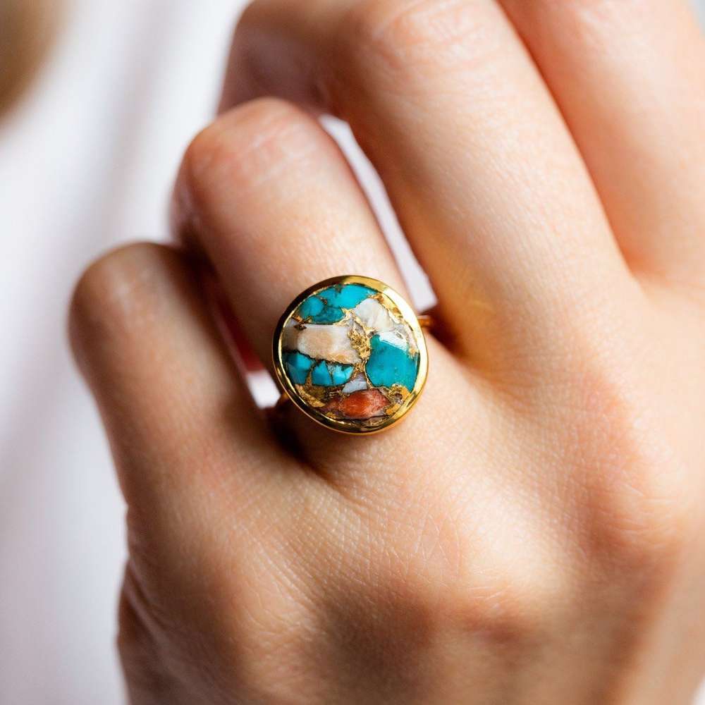 Gold Plated Vintage Melange Gemstone Ring - Minihomy