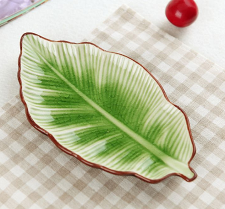 Creative Banana Leaf Shape Ceramic Plate Lovely Seasoning Dish - Minihomy