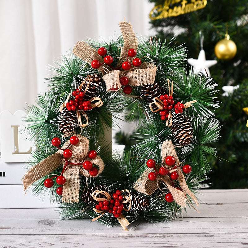 Christmas Artificial Pinecone Red Berries Wreath Front Door Window Decoration - Minihomy