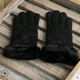 Gloves Female Autumn and Winter Warm Korean Version Plus Velvet Thick five Fingers Retro Suede Touch Screen Gloves Cute Driving - Minihomy