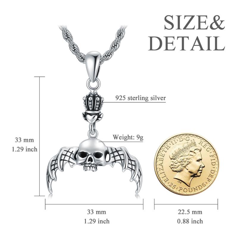 Gothic Skeleton Pendants Necklace with Bat Crown for Men Sterling Silver Matte Gift for Teens - Minihomy