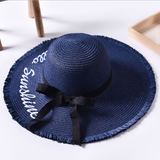 Beach embroidered letters raw edge sun hat - Minihomy