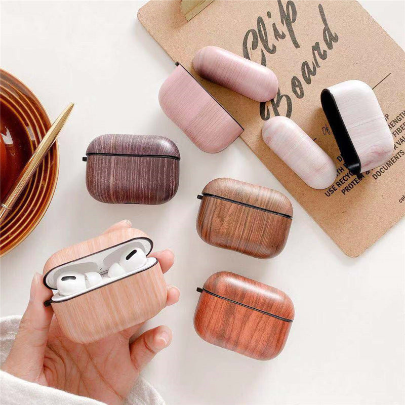 Soft TPU Wood Grain Business Charging Box Case for AirPod 2 3