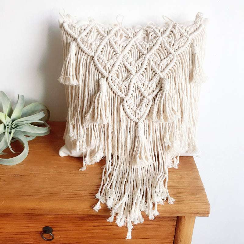 Hand-Woven Cotton Rope Tassel Cushion Pillowcase - Minihomy