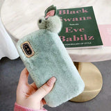 Cute Warm Rabbit Fur Plush diamond Phone Case - Minihomy