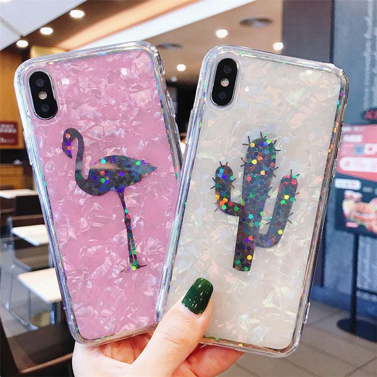 Glitter Laser Case For iPhone 7 8 Plus Flamingo Pineapple Phone Cases For iPhone X 7 6 6S Plus Hard PC Back Cover - Minihomy