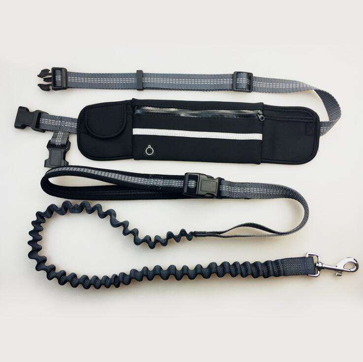 Hands-Free Dog Running Leash with Waist Pocket Adjustable Belt Shock Absorbing Bungee - Minihomy