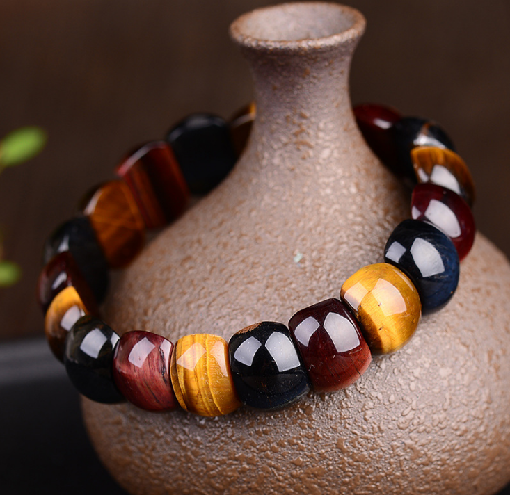 Natural color tiger eye stone tiger eye stone red yellow blue hand row bracelet bracelet men and women couple gift - Minihomy