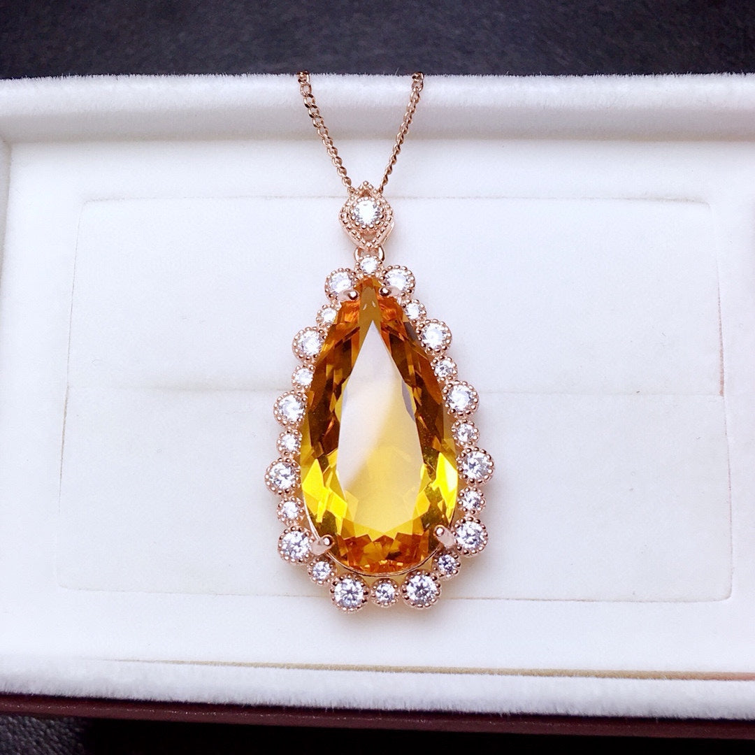 Oversized Particles Drop Citrine Pendant Necklace Women - Minihomy