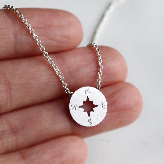 Round Disc Necklaces Pendant  Women Compass Necklace