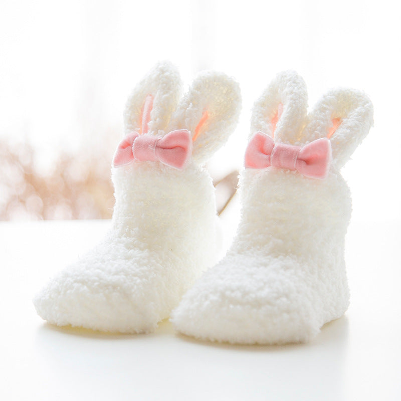 Winter Coral Fleece Baby Girls Socks Newborn Soft Cute Rabbit Baby Socks