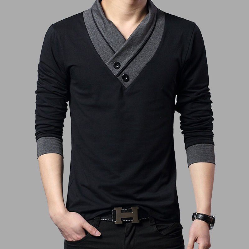 Spring and Autumn Men's Long-Sleeved t-Shirt Men's Clothes V-Neck