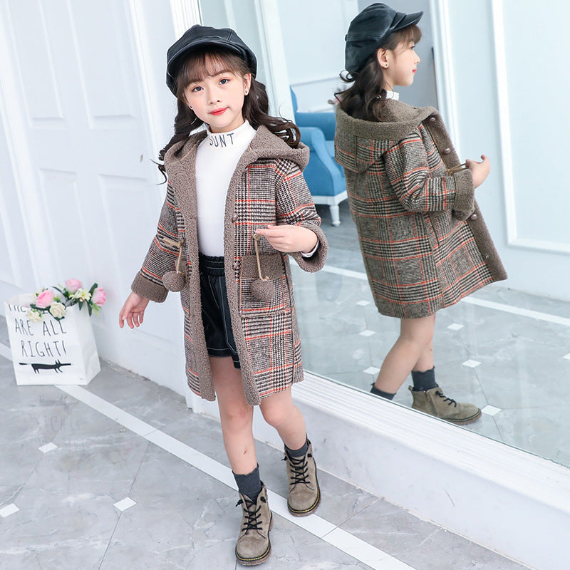 Velvet Jacket - Thick Medium and Large Children Woolen Coat for Girls