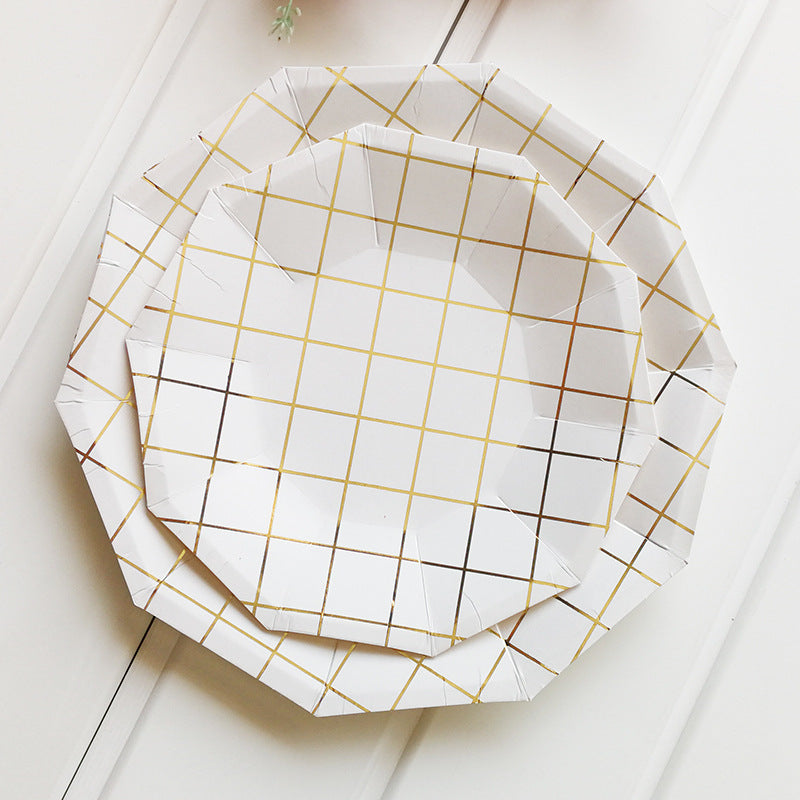 Disposable gilt mesh decagonal paper tray set - Minihomy