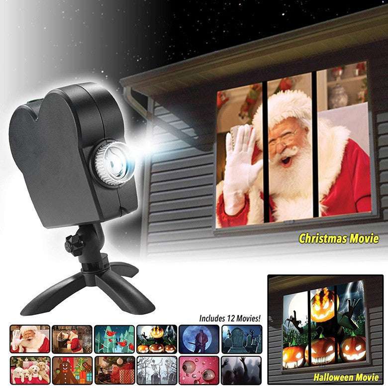 Christmas Halloween Laser Projector 12 Movies Disco Light Mini Window Home Theater Projector Indoor Outdoor Projector - Minihomy