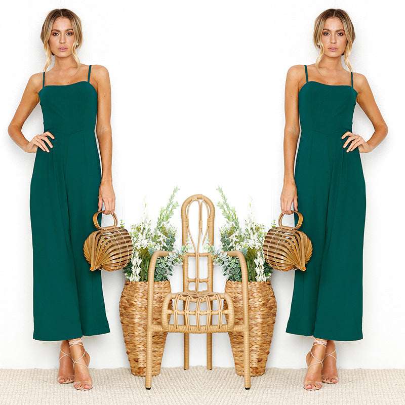 High Waist Wide Leg Jumpsuits Solid Color Elegant Temperament Daily Spring Cloth for Women - Minihomy