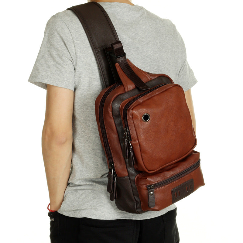 Leather Backpack Bag trend of Korean men's casual outdoor sport for men chest Bag Satchel - Minihomy