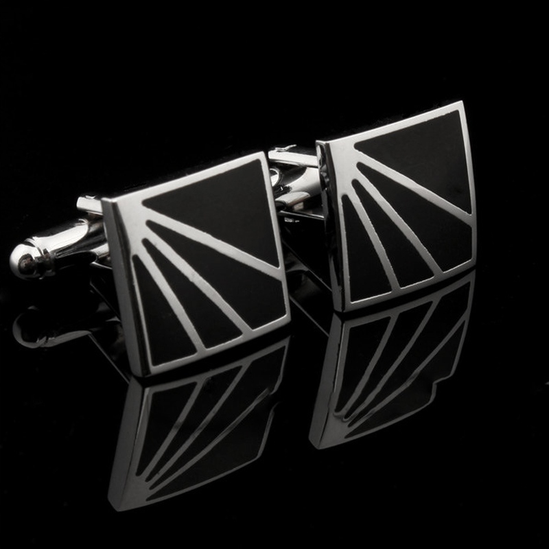 Men's Square Black Enamel White Steel Copper Cufflinks - Minihomy