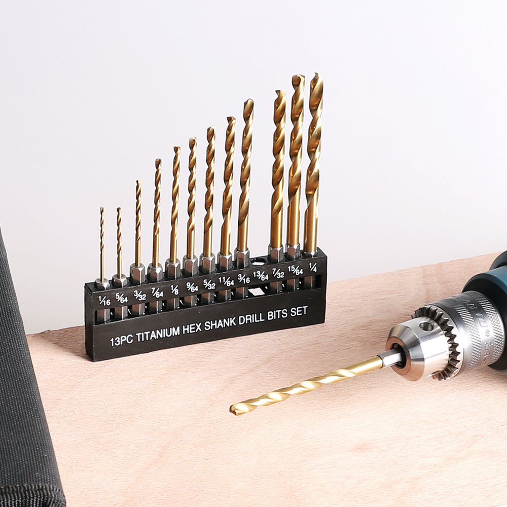 Fitt Externally Cooled High-Speed Steel Twist Drill 13 Sets, Hard Hexagonal Shank Titanium-Plated Wear-Resistant Drill Set - Minihomy