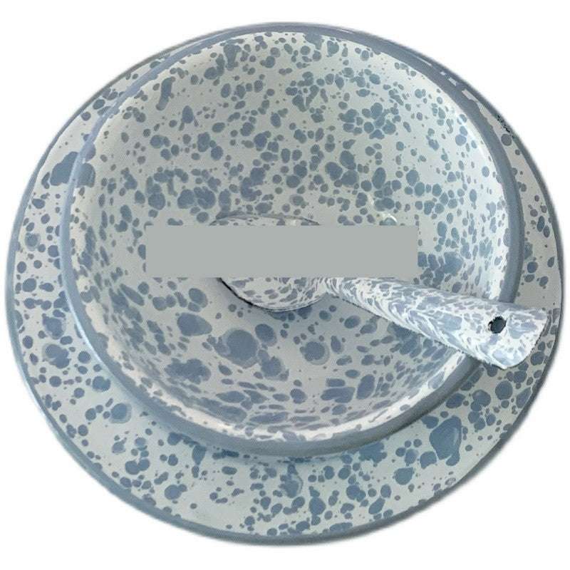 Blue Enamel Splashed Ink Salad Cereal Bowl - Minihomy