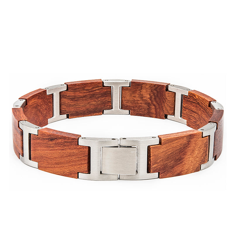 Stainless Steel Inlaid Wood Vintage Bracelet