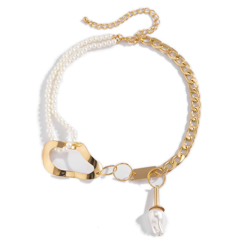 Hip-hop Shaped  Pearl Stitching Clavicle Chain - Minihomy