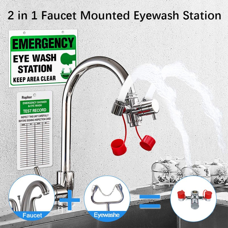 Wall Mounted Eye Wash Station Emergency Sink Attachment Mount Flush Shower Double Mouth