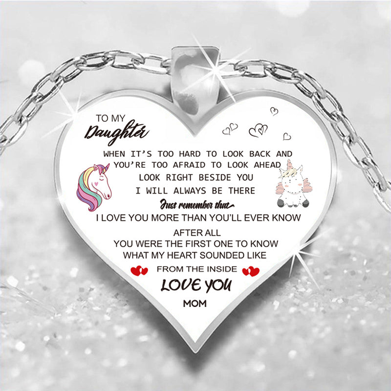 Cute Cartoon Unicorn Love Mom To My Daughter Inspirational Necklace For Girls - Minihomy