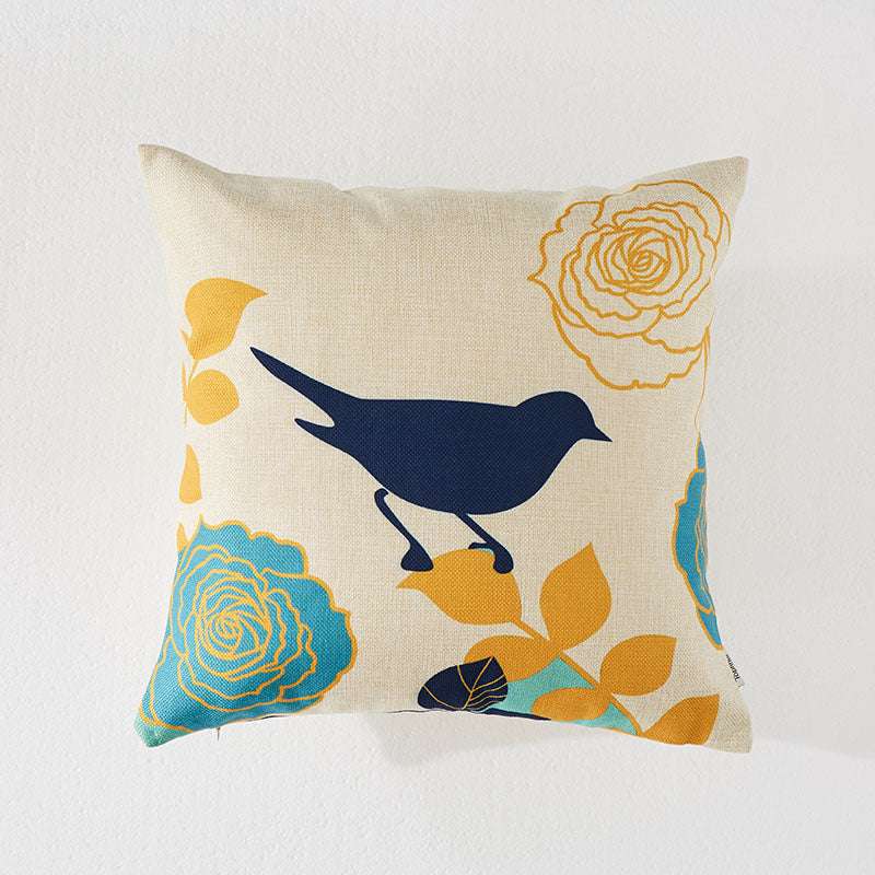 Flower and bird cotton and linen pillowcase - Minihomy