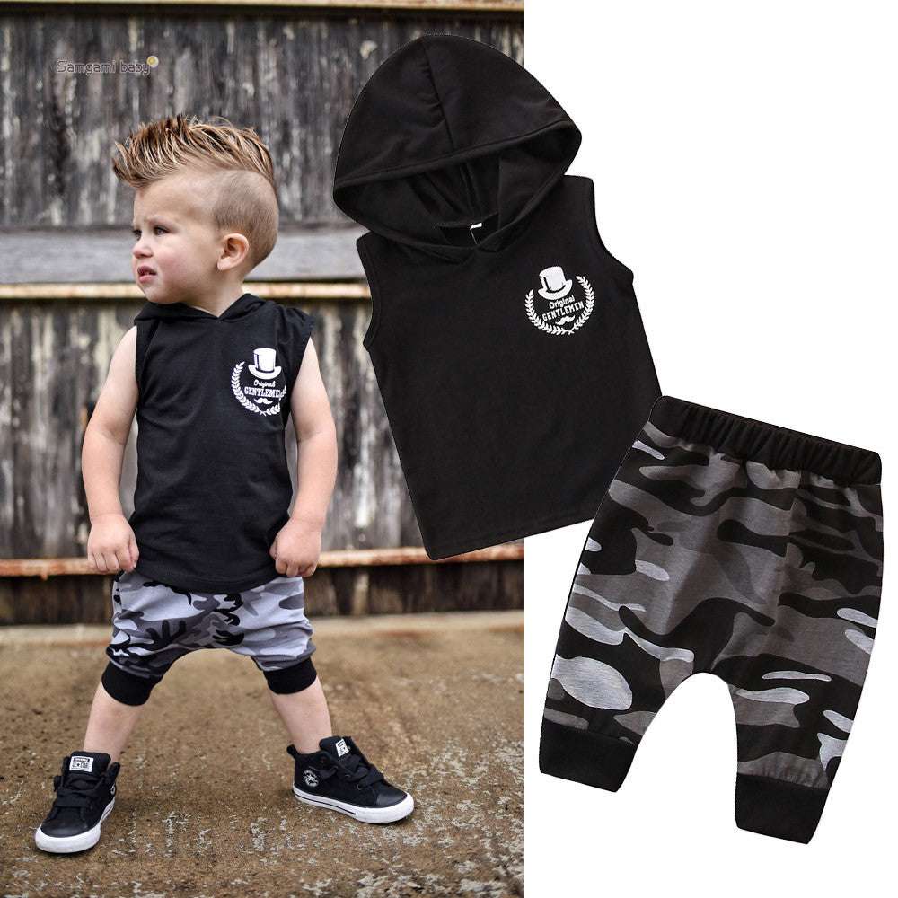 2PCS Toddler Kids Baby Boy Sleeveless Hooded Clothes - Minihomy