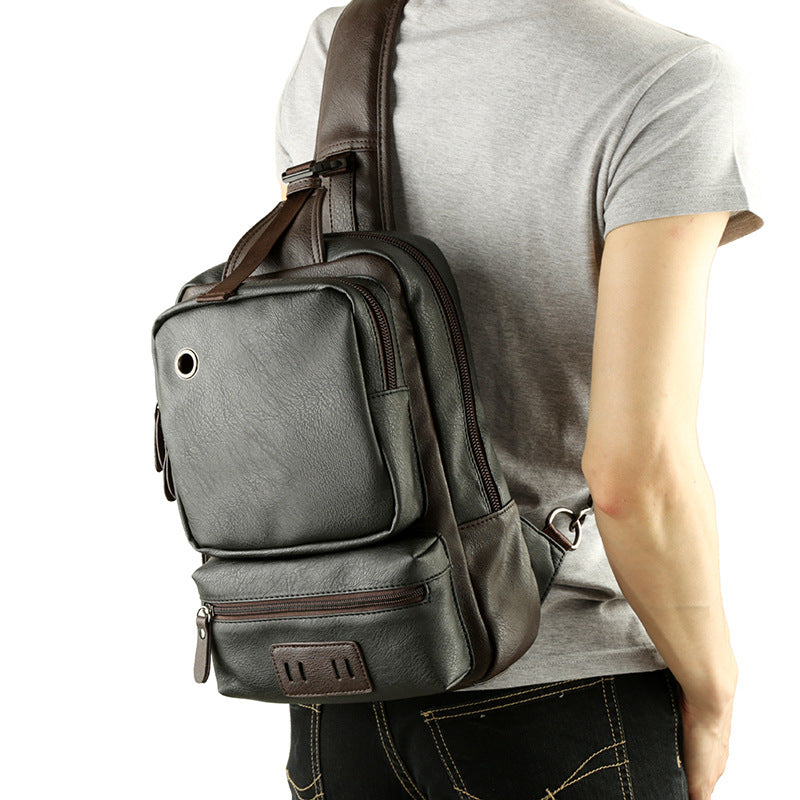 Leather Backpack Bag trend of Korean men's casual outdoor sport for men chest Bag Satchel - Minihomy