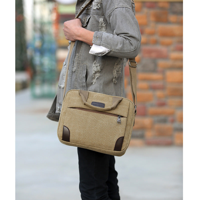 Men's canvas bag compartment Mens satchel retro casual bag large cross section - Minihomy