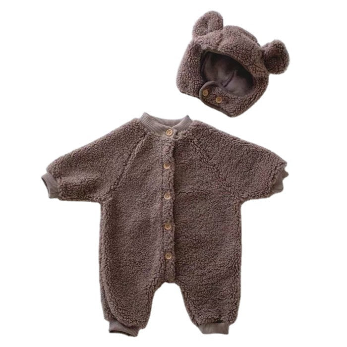 Newborn Baby Button Plush Creeper for Autumn and Winter - Minihomy