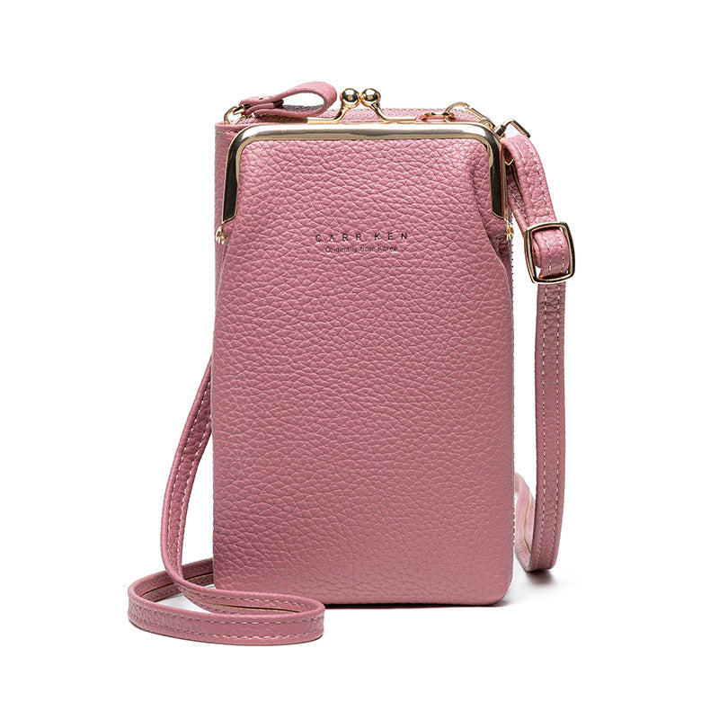 Lychee Pattern Solid Color Diagonal Shoulder Bag - Minihomy