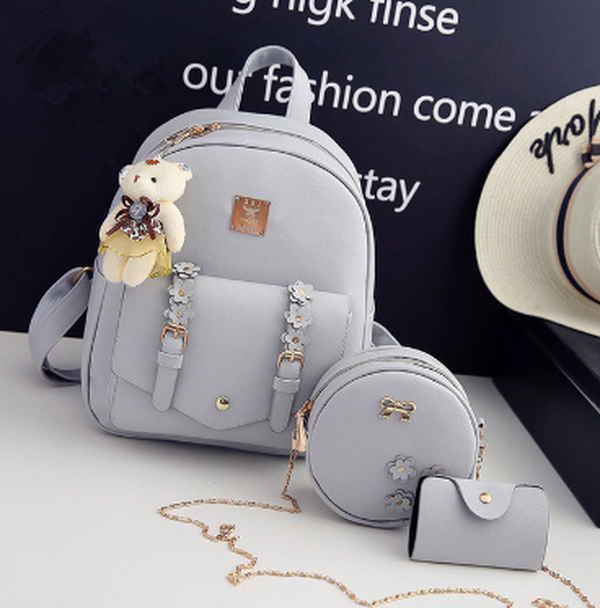 3pcs Set Bag Women Leather Backpack Cute School Backpacks For Teenage Girls Female Shoulder Bag Flowers Purse - Minihomy