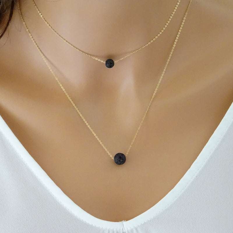 Double Black Lava Necklace - Minihomy