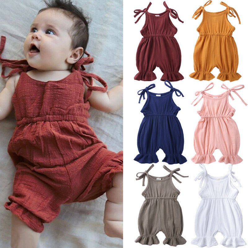 Newborn Toddler Baby Girls Sleeveless Solid Romper Jumpsuit Outfit - Minihomy