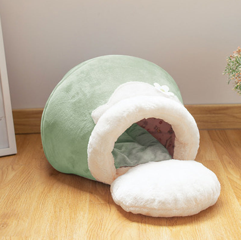 3-in-1 Cat And Dog Pet House Basin-shaped Cave Soft Bed - Minihomy