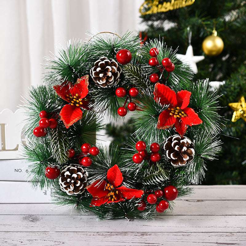 Christmas Artificial Pinecone Red Berries Wreath Front Door Window Decoration - Minihomy