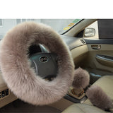 Pure Wool Car Steering Wheel Cover Leather Sheepskin Handle Hand Brake Set Gear Set Three-piece