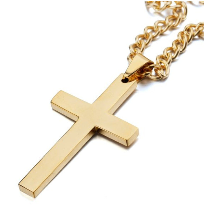 Korean Christian single smooth titanium Cross Necklace Pendant with chain stainless steel men's jewelry - Minihomy