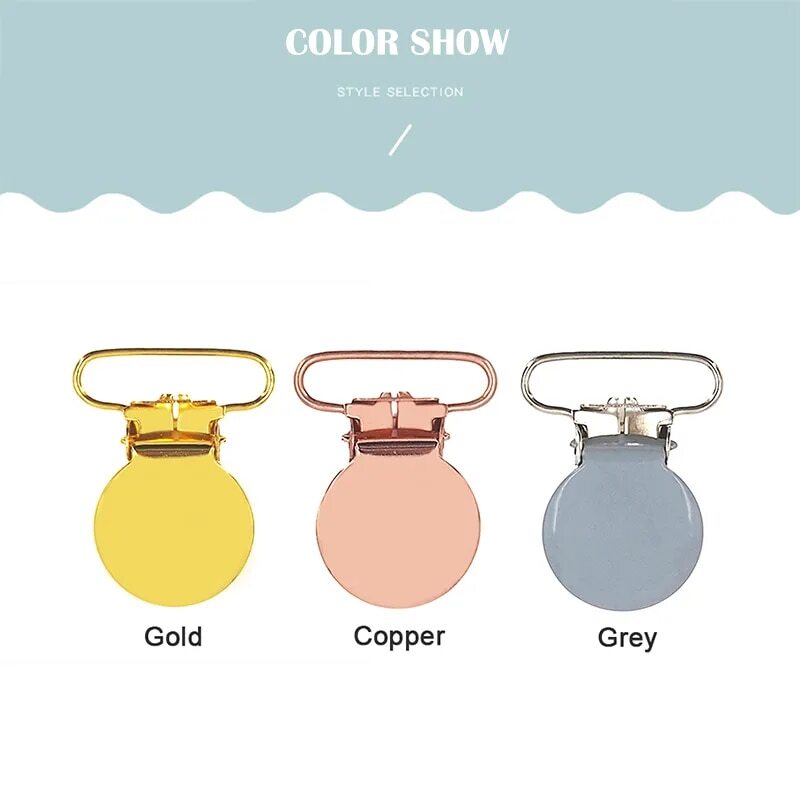 Color: Gold - Chenkai 30PCS 1''25mm Round Metal Clips For DIY Baby Teether Chain Toy Holder Accessories Suspenders Soothers Pacifier Clips - Minihomy