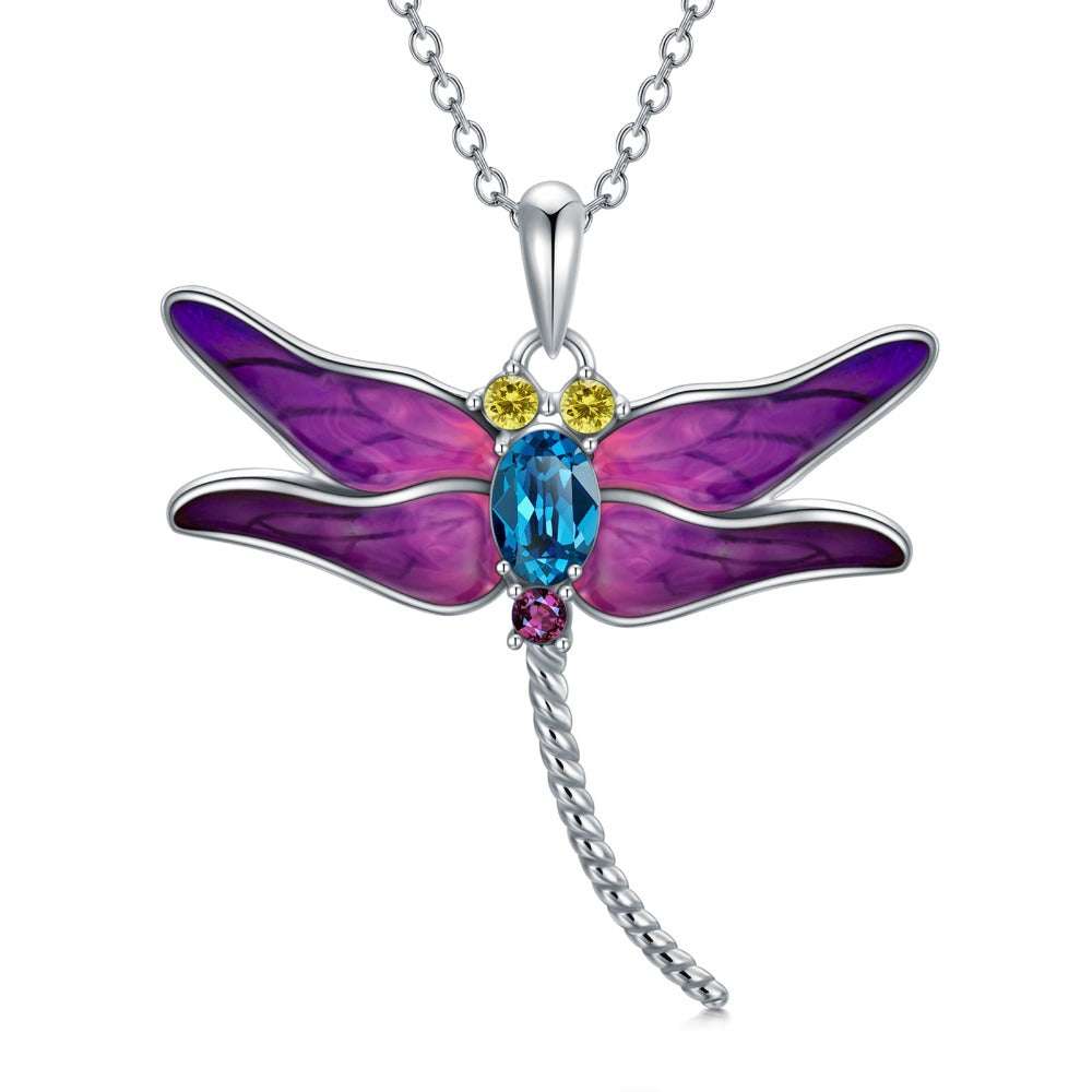 925 Sterling Silver Dragonfly Pendant Necklaces with Crystal Jewelry for Women - Minihomy