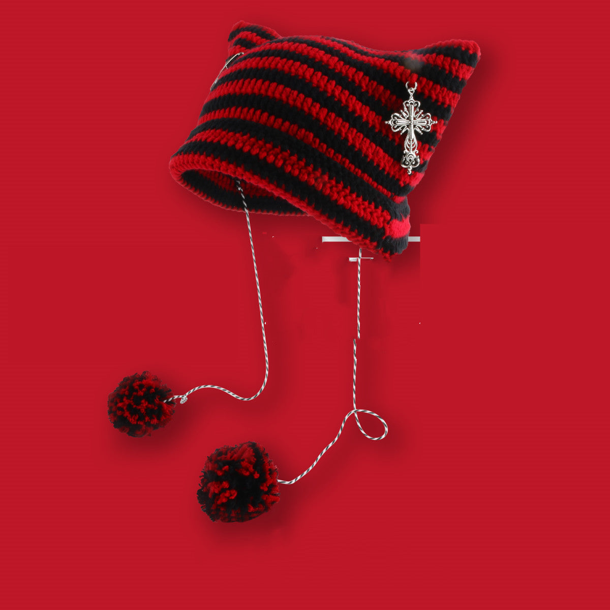 Ins Little Devil Striped Knitted Wool Hat Women - Minihomy