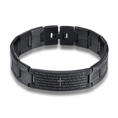 Men's Cross Bible Black Stainless Steel Bracelet - Minihomy