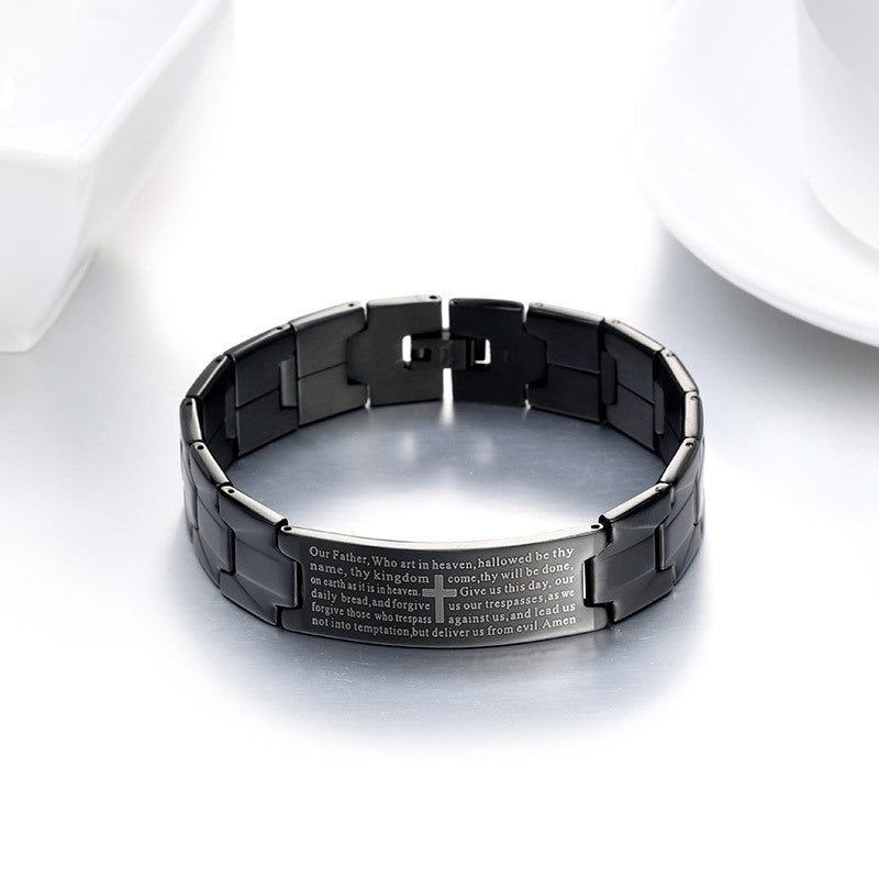 Men's Cross Bible Black Stainless Steel Bracelet - Minihomy