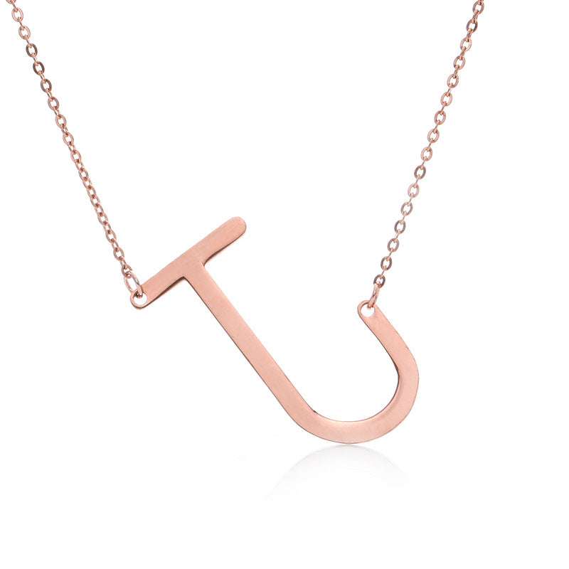 Fabulous Rose Gold Plated Stainless Steel Initial Letter Pendant Necklace - Minihomy